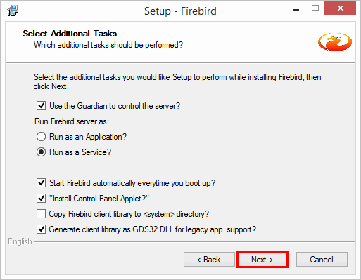 Select Additional Tasks window