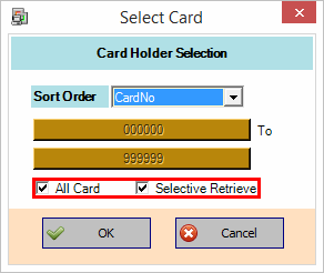 Card holder selection window