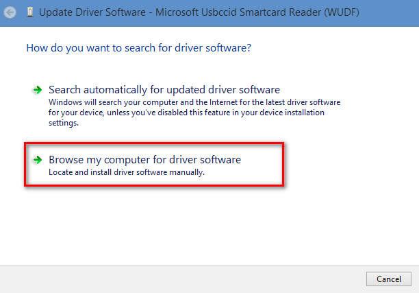 Update Driver Software Window