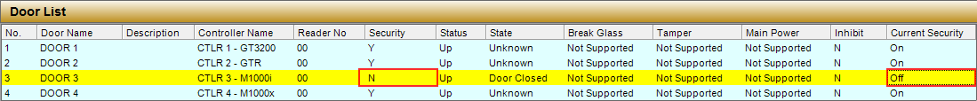 Door Security Status Shown as OFF