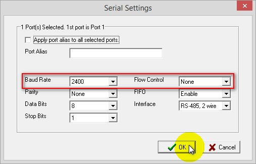 Serial Settings Window