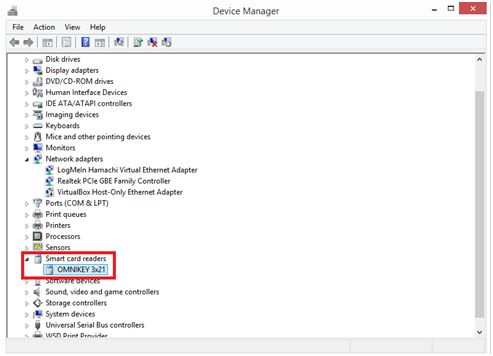 Device Manager Window Highlighting the Omnikey 3x21
