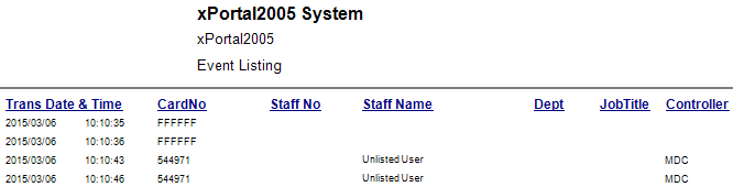 Event Listing Report in xPortal2005