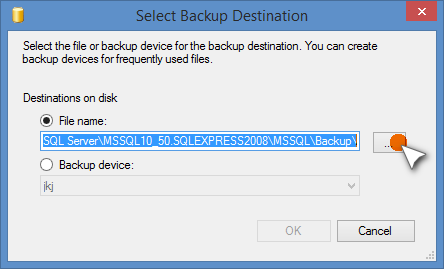 Browse for new Backup Destination Folder Location