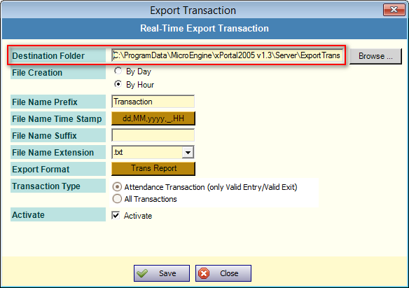 Export Transaction Folder