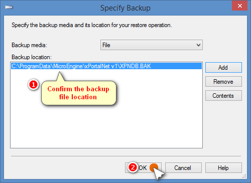 Confirming Backup File Location