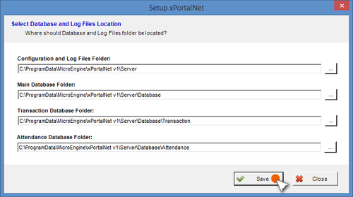 Select Database and Log Files Location Window