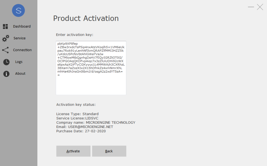 Product Activation Window Showing the Updated Activation Key Status
