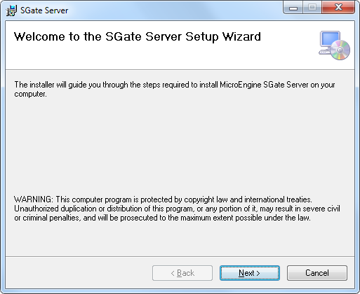 SGate Server Setup Wizard Window