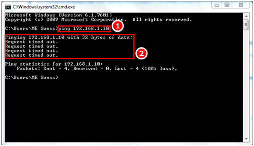 Command Prompt Showing the Request Timed Out Message