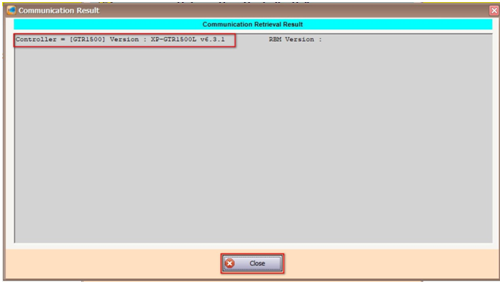 Communication Result Window Showing the Controller Model and Version Number