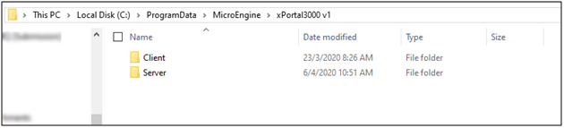 Client and Server Folders in the xPortal3000 Folder
