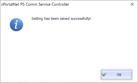Setting has been Saved Successfully Window