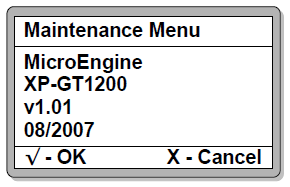Maintenance Menu Screen Showing the Controller Model and Version Number Information