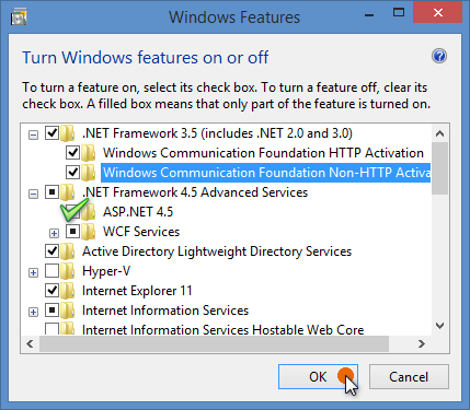 Turn Windows Features On or Off Window