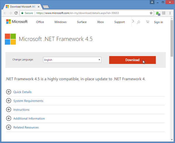 The Microsoft .NET Framework 4.5 Download Page