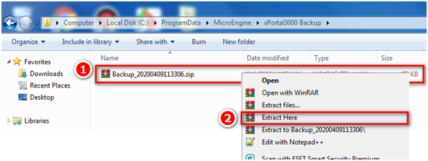 Right-click the Backup File and Select Extract Here