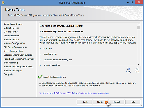 License Terms Window