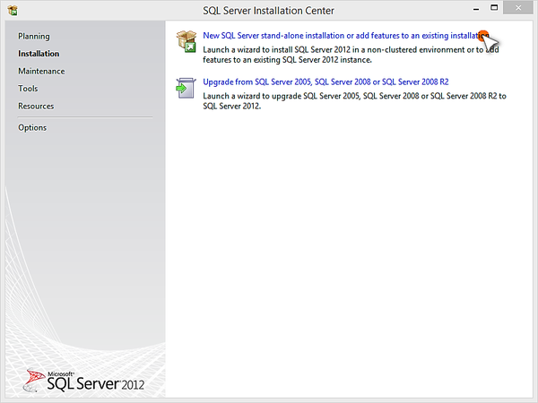 SQL Server Installation Center Window
