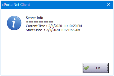 xPortalNet Client Window Showing the Server Info