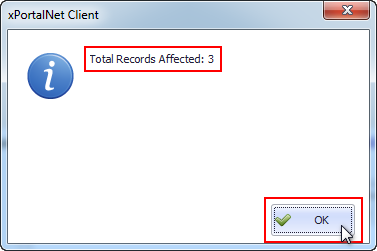 Total Records Affected Window