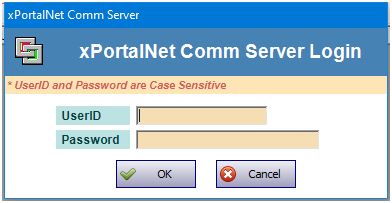 xPortalNet Comm Server Login Window