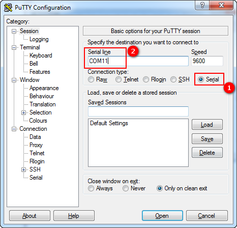 PuTTY Configuration Window