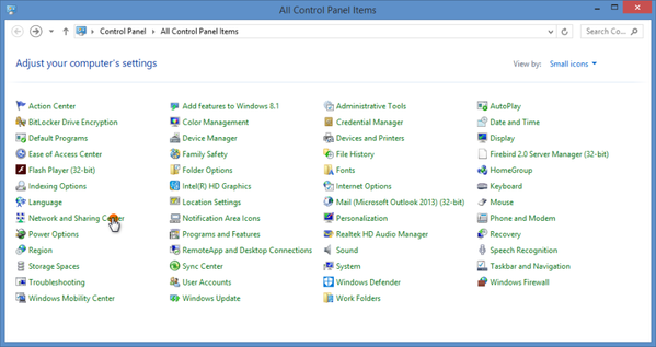 The All Control Panel Items Window