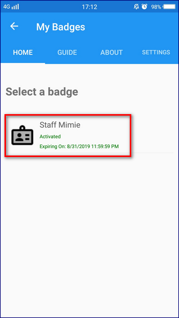 Badge Status Shown as Activated