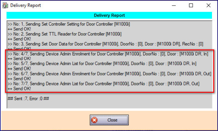 Send Door Parameter Communication Result