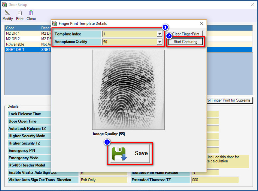 Enrol Fingerprint Template for Device Admin