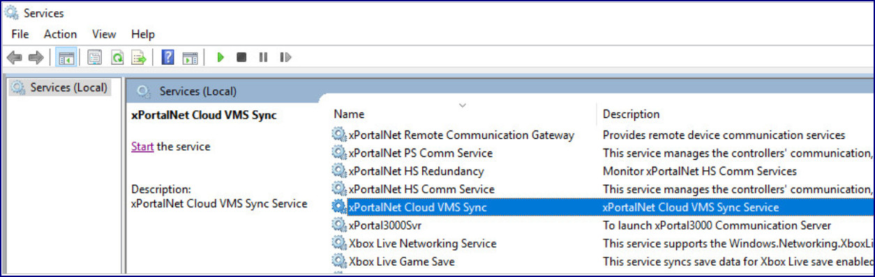 Ensure that xPortalNet Cloud VMS Sync is Running