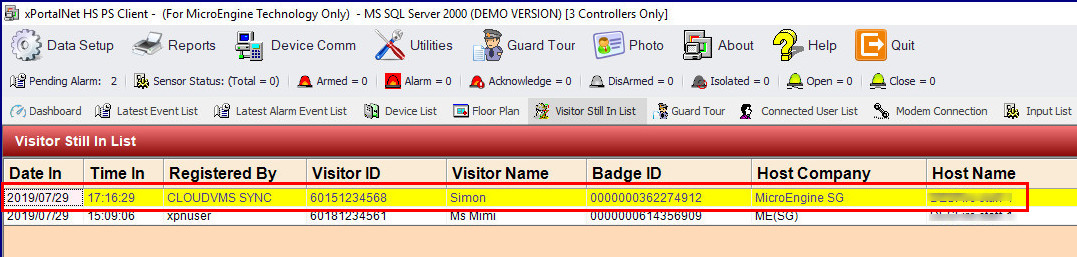 Viewing Auto-Signed In Visitor from Cloud VMS in xPortalNet Software