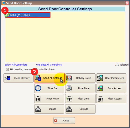 Selecting the Respective Controller and Clicking Send All Setting