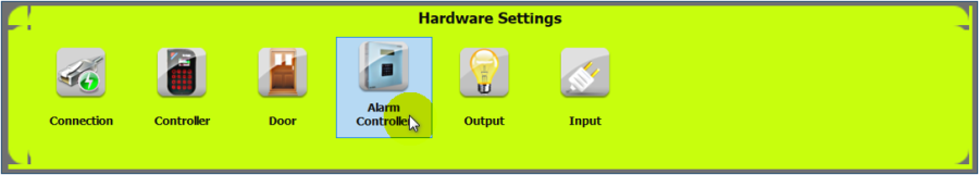 Alarm Controller Icon in Hardware Settings Menu