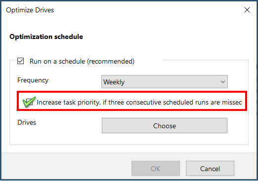 The Increase Task Priority, if Three Consecutive Scheduled Runs are Missed Tickbox