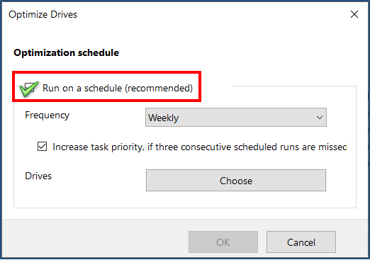 Ticking the Run on a Schedule (Recommended) Tickbox