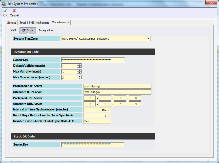 Edit System Properties Window - QR Code Settings