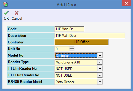 Add Door Setting Example with Plato Readers Connected Directly to Controllers (via Downlink Port)
