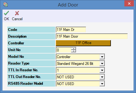 Add Door Setting Example with Third Party Reader Connected Directly to TTL Port