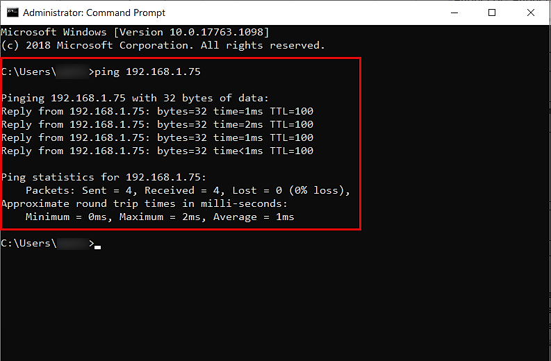 Command Prompt Response Showing Reply from IP Address and Ping Latency