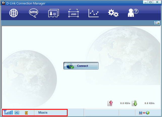 Network Signal and Connection Status in D-Link Connection Manager Software