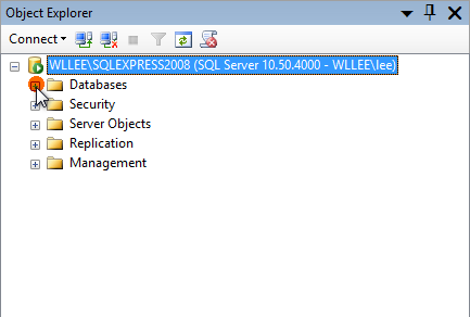 Databases Folder under the Object Explorer Window