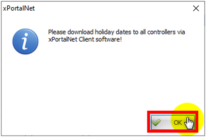 Download Holiday Dates to All Controllers via xPortalNet Client Software