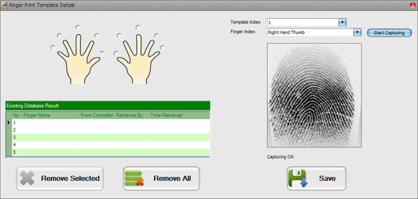 Fingerprint Template Details Window Showing the Captured Fingerprint Image