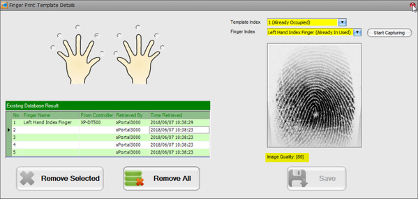 Enrolled Fingerprint Template Shown under Existing Database Result Section