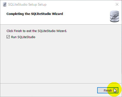 Completing the SQLiteStudio Wizard Window