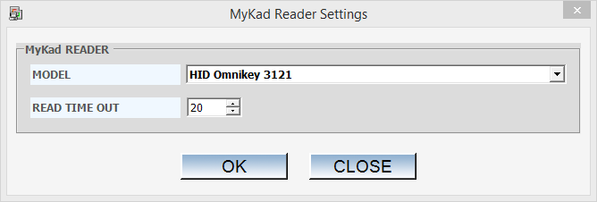 MyKad Reader Settings Window