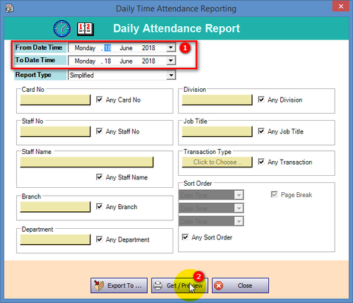 Daily Time Attendance Reporting Window
