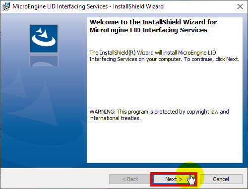 InstallShield Wizard for MicroEngine LID Interfacing Services Window